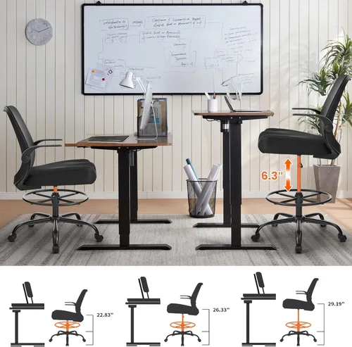 Miniatura 9 de Silla de dibujo de 500 libras – Silla de oficina alta con altura ajustable y anillo de pie para escritorio de pie, silla ergonómica de malla