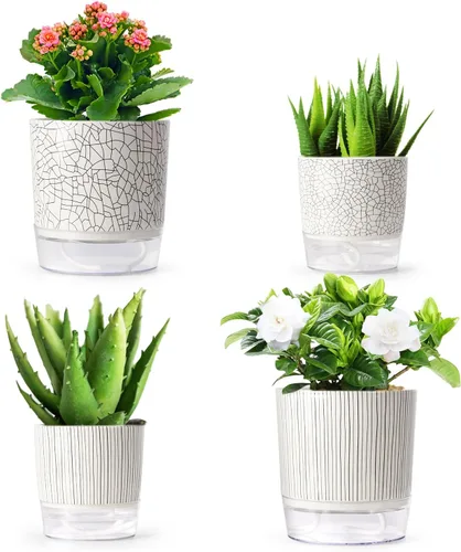 Miniatura 15 de Macetas de riego automático para plantas de interior, macetas, maceta de riego automático, 2 piezas de 4 + 5.3 pulgadas, rayas negras