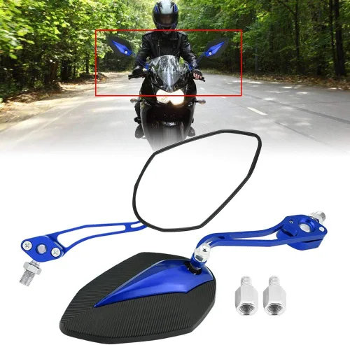 Miniatura 2 de Espejo retrovisor para scooter de 0.394 in, par de espejos retrovisores universales de 0.315 in y 0.394 in de aleación de aluminio, espejos Azul