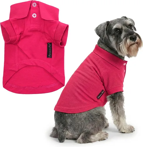 Miniatura 19 de Parisian Pet Polo para perro – Camisa de algodón transpirable en amarillo sólido – Ropa de verano tipo pullover con cuello abotonado para perros