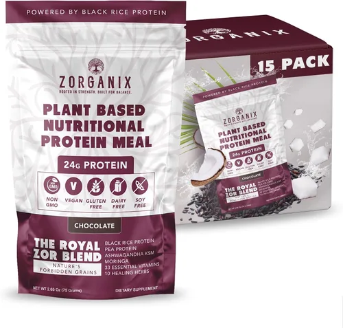 Polvo de proteína de arroz negro; batido de reemplazo de comidas en polvo de proteína orgánica a base de plantas; 15 paquetes de una sola porción
