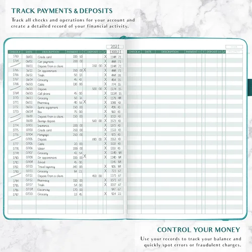 Miniatura 3 de Legend Planner Libro de registro de cheques - Libro contable para pequeñas empresas y uso personal - Registro de chequera para rastrear