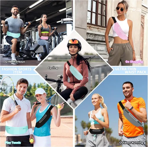 Miniatura 2 de Riñoneras para mujer, riñonera impermeable para hombres, cintura ajustable para correr, bolsa de bolsillo delgada y expandible, soporte para iPhone