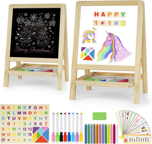 Caballete de Arte de Madera de Doble Cara para Mesa de Niños - Pizarra y Pizarra Blanca para Pintar para Niños Pequeños, Caballete de Escritorio de