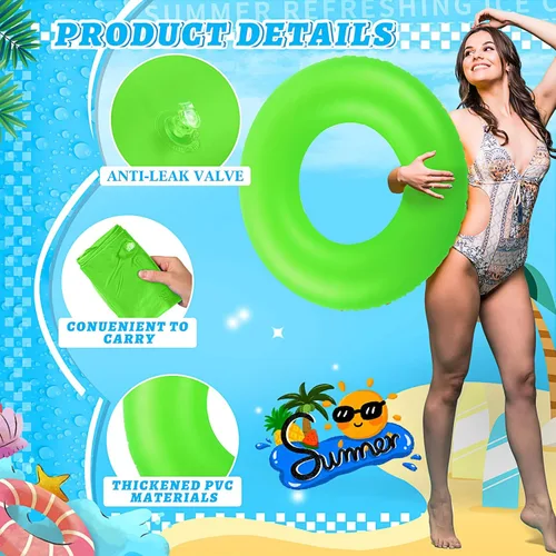 Miniatura 4 de Civaner 12 flotadores inflables para piscina, tubos de natación de neón de 35 pulgadas para adultos, flotadores de piscina a granel para playa