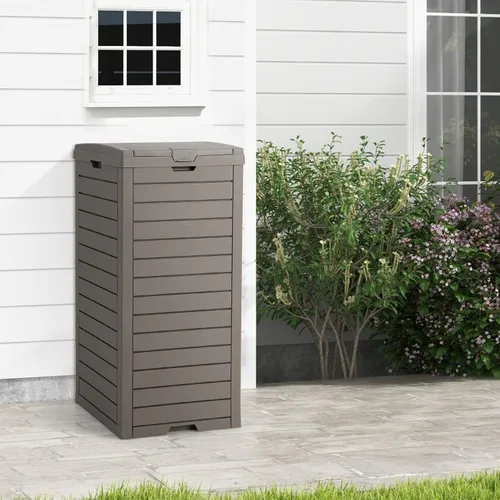 Miniatura 9 de S AFSTAR Cubo de basura para exteriores de 31 galones, bote de basura impermeable con tapa y bandeja deslizable, cubo de basura grande de resina
