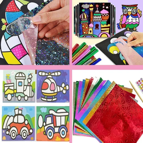Miniatura 5 de JKanruh 48 kits de arte, kits de arte de arena de 12 colores con 24 hojas de cartas de pintura de arena, 12 hojas de pintura mágica para artes