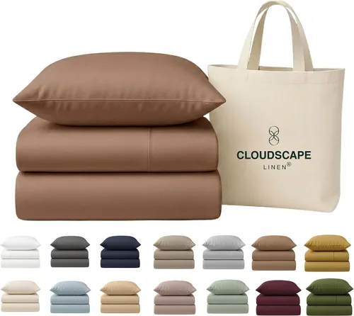 Miniatura 47 de Cloud Scape Linen - Juego de sábanas de 100% algodón egipcio, tamaño individual, juego de ropa de cama de lujo de 3 piezas, 400 hilos, calidad