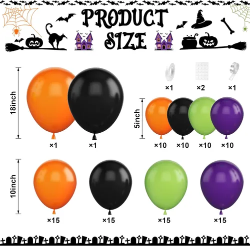 Miniatura 2 de Kit de arco de guirnalda de globos de Halloween, globos de papel de aluminio de fantasma y globo ocular grande con globos negros, naranjas, morados