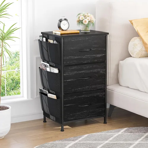 Miniatura 2 de EnHomee Mesita de noche alta, mesita de noche con cajones para dormitorio, mesita de noche con parte superior de madera, mesa auxiliar con marco