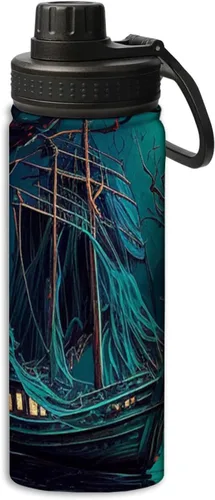 Miniatura 9 de OOZ Calavera y flores patrón 18 oz deportes aislados botellas de agua de acero inoxidable para correr, senderismo, ciclismo, escalada, negro Negro 8