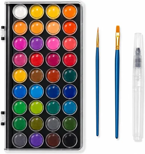 Miniatura 9 de Pintura de acuarela, 28 colores metálicos, lavable, juego de pintura de acuarela con un pincel, un bolígrafo y paleta de pincel de agua recargable
