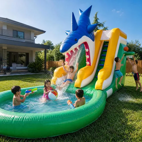 Miniatura 12 de Tobogán acuático inflable para adultos, tobogán acuático 100% de PVC de 21 pies con piscina grande, tobogán ancho con piscina poco profunda