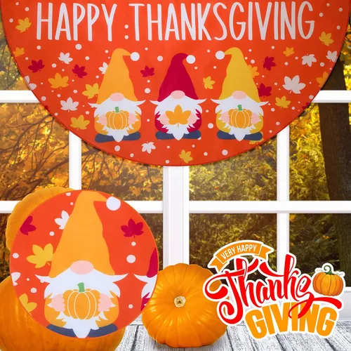 Miniatura 5 de 8 banderines plisados de Acción de Gracias para exteriores, diseño de calabaza, pavo, banderines de otoño con cabecera de lona y ojales de metal