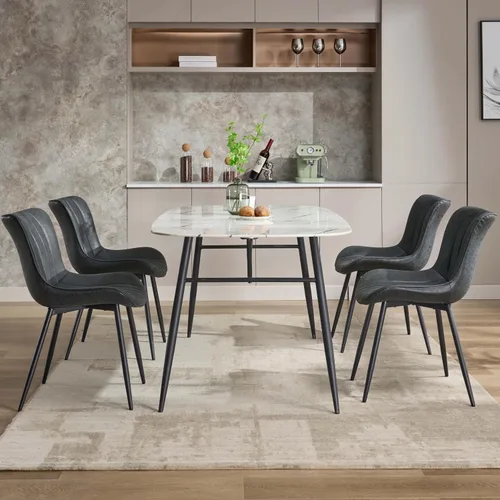 Miniatura 5 de GarveeHome Juego de 2 sillas de comedor tapizadas, sillas de cocina de cuero con patas de metal, sillas de comedor modernas de mediados de siglo