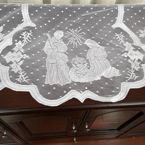 Miniatura 4 de Bufanda de Navidad para chimenea, cubierta de manto de pesebre de encaje blanco, guirnalda para decoración del hogar de vacaciones, sala de estar