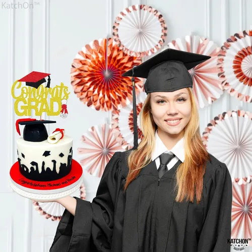 Miniatura 8 de Katchon, Decoración de pastel de graduación con purpurina, 6.5 pulgadas, decoración de pastel de felicitación dorada para decoraciones de graduación