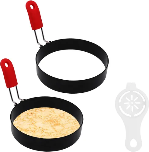 Miniatura 10 de 4 Pack Egg Rings for Frying Eggs with Foldable Handle, Stainless Steel Square & Round Egg Shaper, Eggs Mcmuffin Ring Mold for Camping Pancake