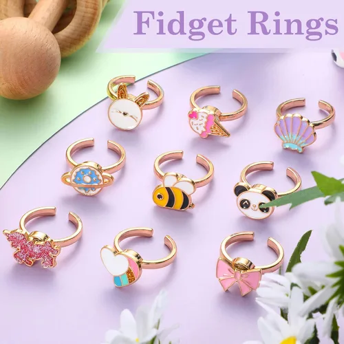 Miniatura 3 de Juego de 9 anillos giratorios giratorios para ansiedad, anillos giratorios para ansiedad, apilables, giratorios, calmantes, ajustables para mujeres