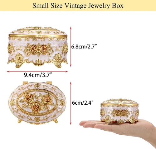 Miniatura 2 de Hipiwe Joyero de metal vintage, organizador ovalado con diseño de rosas, caja de almacenamiento para anillos, aretes, collar, regalo para mujeres