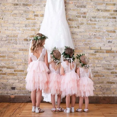 Miniatura 9 de Topmaker Vestido de niña de flores sin espalda acampanado de encaje