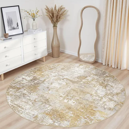 Miniatura 4 de Tortania Alfombra redonda lavable de 5 pies para sala de estar: Alfombra moderna abstracta neutra grande suave y delgada – Alfombra antideslizante