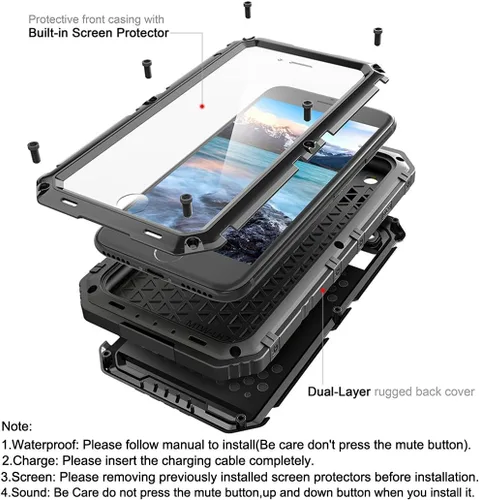 Miniatura 4 de Beasyjoy Funda de Metal para iPhone SE 2022/2020/8/7, Funda Impermeable Resistente con Protector de Pantalla, Protección de Cuerpo Completo Grado