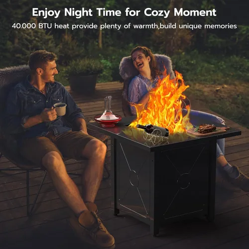 Miniatura 4 de Xbeauty Mesa para fogata de propano, mesa de fuego de gas para exteriores, mesa de fuego de encendido automático de 40,000 BTU con tapa, cubierta