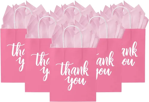 Miniatura 14 de DjinnGlory Paquete de 50 bolsas de papel de agradecimiento negras de tamaño mediano con asas de 10 x 8 x 4 pulgadas y papel de seda blanco para Negro
