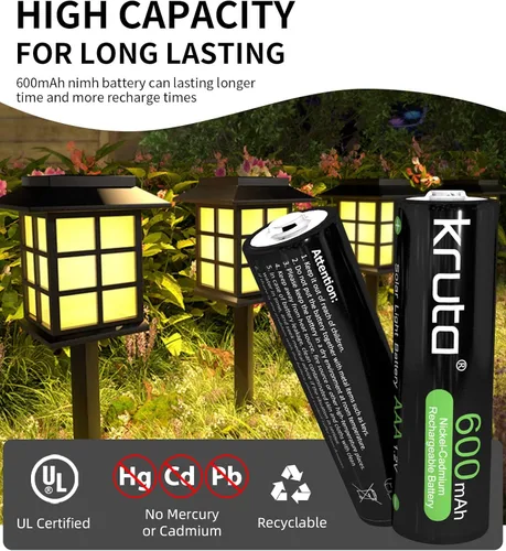 Miniatura 4 de Paquete de 12 baterías AAA recargables, 1.2 V 600 mAh NiMH precargadas triple A para luces solares al aire libre y dispositivos domésticos, baja