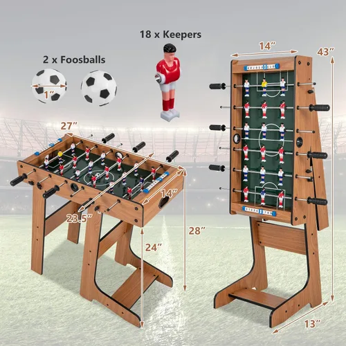Miniatura 7 de Goplus Mesa de futbolín plegable, mesa de fútbol de madera de 27 pulgadas con 2 balones de fútbol y guardadores de puntuación, juego de fútbol