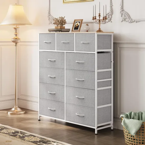 Miniatura 2 de WLIVE Cómoda alta para dormitorio, torre de almacenamiento de aparadores de tela, cómoda y cómoda con 11 cajones, armario de almacenamiento, Gris