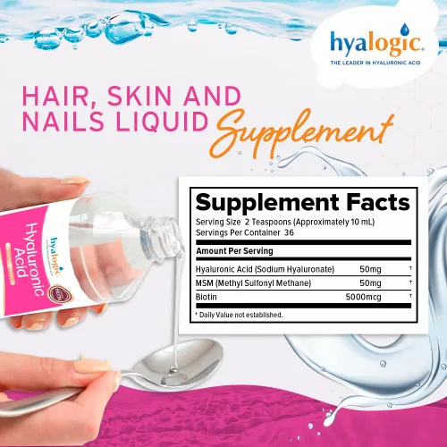 Miniatura 2 de Hyalogic Suplemento líquido de ácido hialurónico – Apoyo para un cabello, piel y uñas saludables con 5,000 mcg de biotina y 50 mg de MSM
