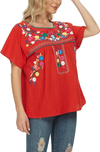 Miniatura 9 de YZXDORWJ - Cómoda blusa mexicana bordada de verano y sin mangas para mujer