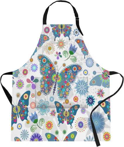 Miniatura 10 de Britimes Butterfly Apron Floral Colorful Butterflies Flowers Aprons Kitchen Cooking Gardening for Women With Pockets
