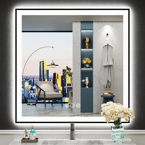 Miniatura 14 de 30x36 Espejo de baño LED con luces, retroiluminado y luz frontal, espejo de tocador iluminado antivaho para pared de baño, 3 colores, regulable