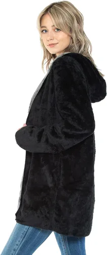 Miniatura 4 de Manta con capucha en forro polar grueso con bolsillo, color negro, tamaño grande, para mujeres y hombres, cálida y acogedora