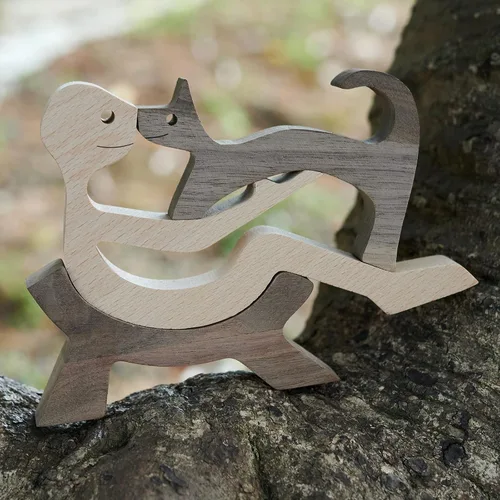 Miniatura 6 de Decoración de animales Estatua de madera Estatua de hombre y gato Decoración escultura decorativa de madera tallada