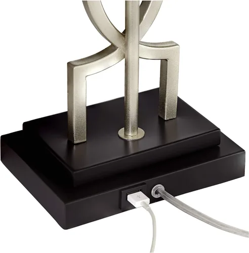 Miniatura 7 de 360 Lighting Evan - Juego de 2 lámparas de mesa modernas de 28 1/2 pulgadas de alto con puerto de carga USB, níquel cepillado, plateado, blanco