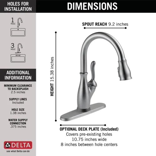 Miniatura 4 de DELTA FAUCET Leland - Grifo para cocina de níquel cepillado con función táctil, monocontrol con rociador extensible, tecnología Touch2O y cabezal