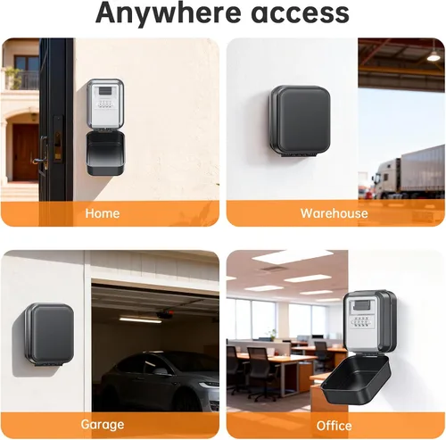 Miniatura 8 de Caja de Seguridad para Llaves con Diales Luminosos, Caja de Seguridad Impermeable para Montaje en Pared para Llaves con Código, Caja de Seguridad