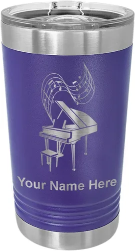 Miniatura 16 de LaserGram Vaso de pinta aislado al vacío de 16 onzas, piano de cola, grabado personalizado incluido (negro)