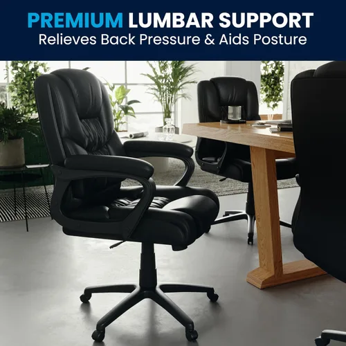 Miniatura 9 de Flash Furniture Fundamentals - Silla giratoria grande y alta de LeatherSoft para oficina y juegos, silla de oficina ergonómica con reposabrazos Negro
