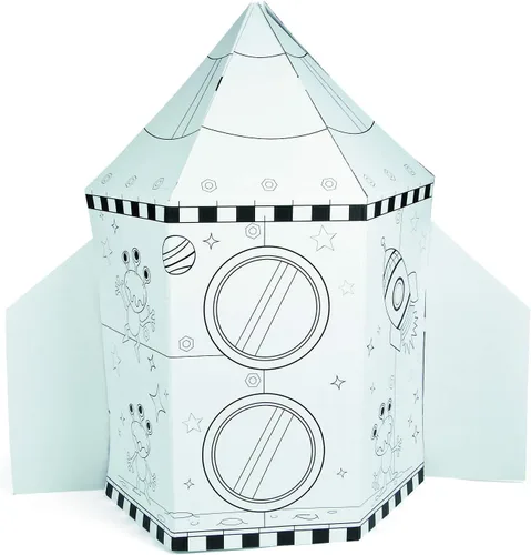 Miniatura 4 de Fun Express Juguete de barco cohete de cartón para niños, color de 5 pies, tu propia nave espacial para jugar en interiores Casa de cartón blanco