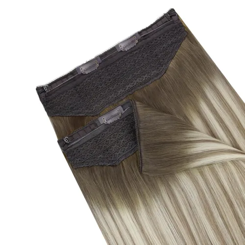 Miniatura 150 de Easyouth Extensión de cabello humano rubio con cola de caballo, extensiones de cabello humano rubio dorado con reflejos rubios, extensiones