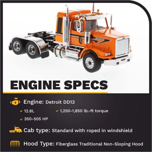 Miniatura 3 de Diecast Masters Western Star 4900 SB Sleeper Tandem Tractor - Cabina naranja metalizada con rayas negras 1/50