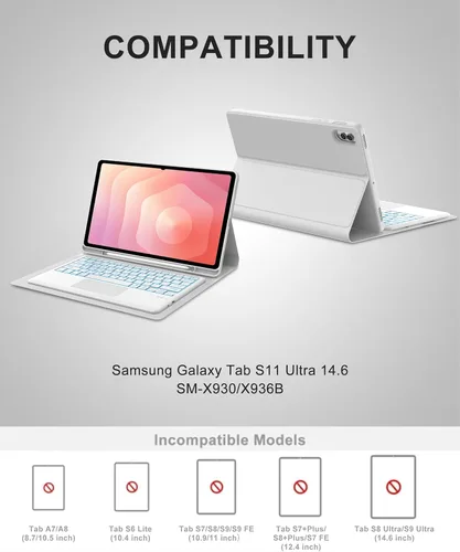 Miniatura 2 de for Samsung Galaxy Tab S11 Ultra 14.6 inch Keyboard Case, 7 Colors Backlit, Multi-Gesture Smart Touchpad, Detachable Bluetooth Wireless Trackpad