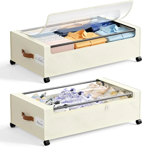 Miniatura 26 de Yecaye Almacenamiento debajo de la cama con ruedas, paquete de 2, contenedores de almacenamiento extra grandes de 85 L debajo de la cama con marco