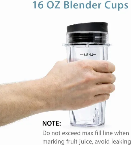 Miniatura 5 de Juego de vasos de licuadora de 16 oz compatible con piezas de repuesto Ninja, tazas de licuadora de una sola porción+tapas para sorber y sellado