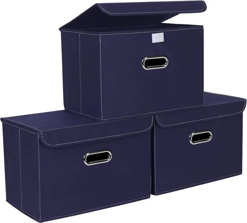 Miniatura 15 de STOREONE Contenedores de Almacenamiento de Tela en Forma de Cubo Plegables, Organizador Contenedor Cesta Plegable con Tapas y Asas de Metal